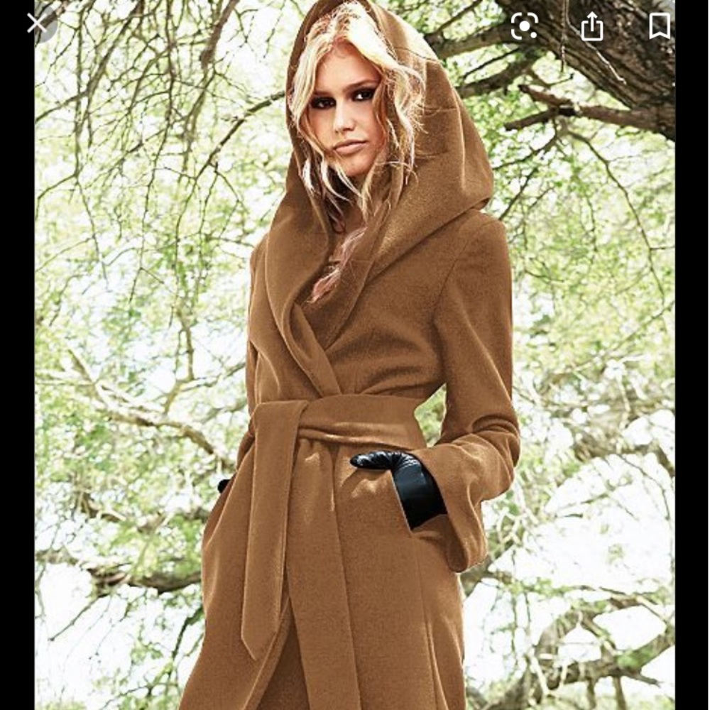 VENUS Camel Hooded Wrap Coat